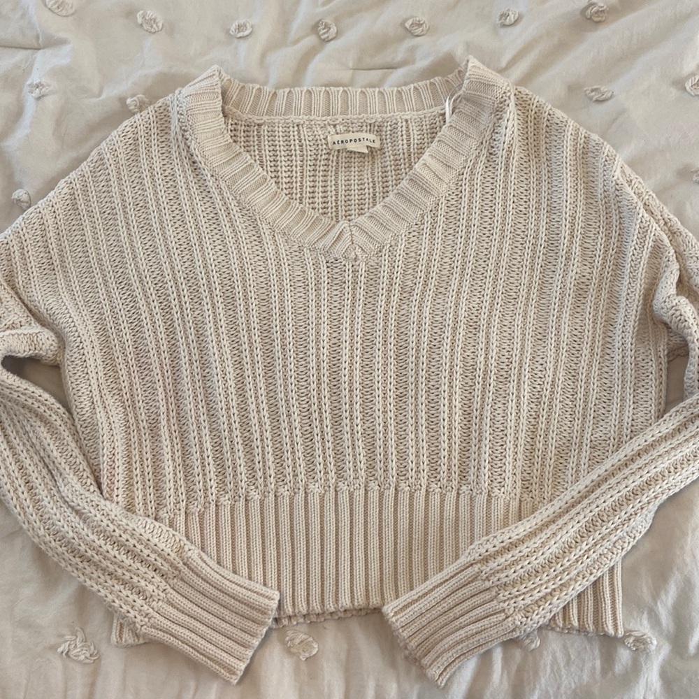 Aeropostale Cropped Cream Sweater